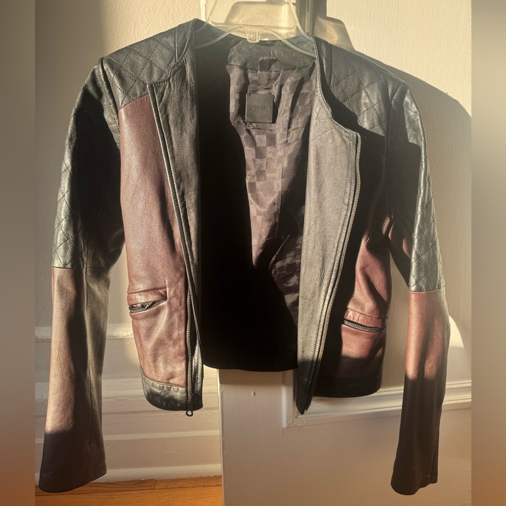 Joes Jeans Burgundy and Black 100% Leather Women's Jacket